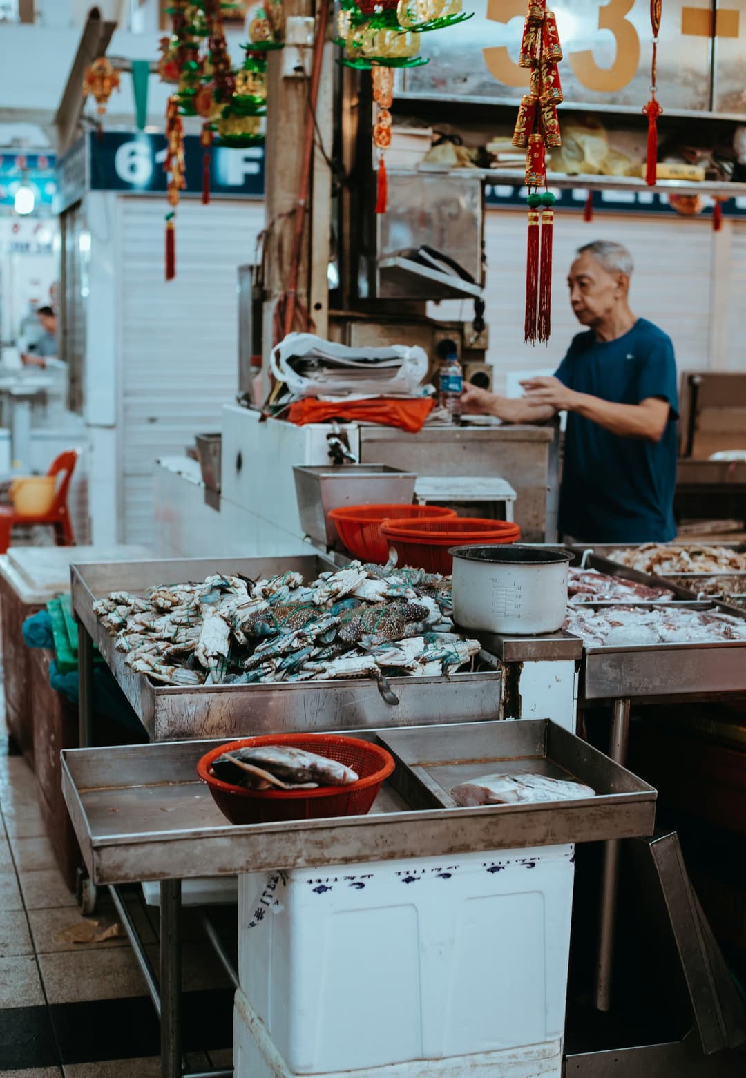 Businessman in fish market